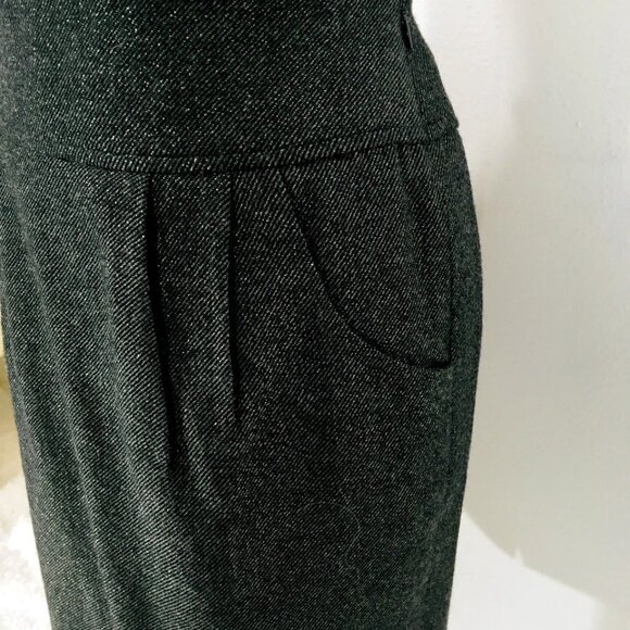 Ann Taylor Wool Blend Skirt Sz 8 Black/Gold Tweed Straight Pleated Pockets - Picture 3 of 8